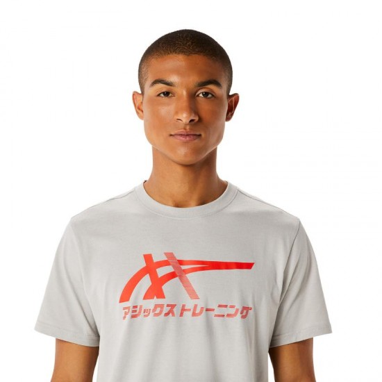 Camiseta Algodon Asics Tiger Gris Cherry Tomato