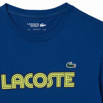 T-shirt en maille bleu marine et jaune Lacoste Sport