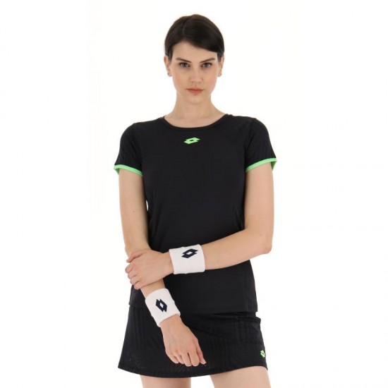 Camiseta Lotto Superrapida V Negro Verde Manzana Mujer