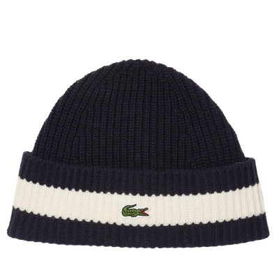 Lacoste Bonnet en laine bleu marine blanc