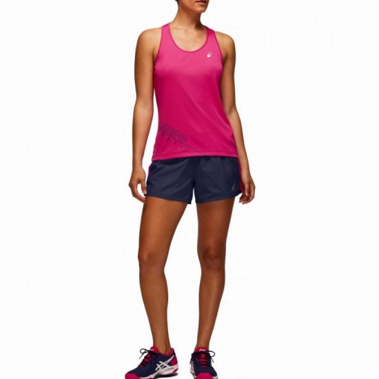 Short Asics Practice Azul Caban Rosa Mujer