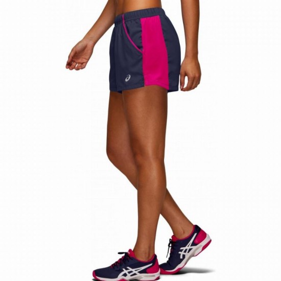 Short Asics Practice Azul Caban Rosa Mujer