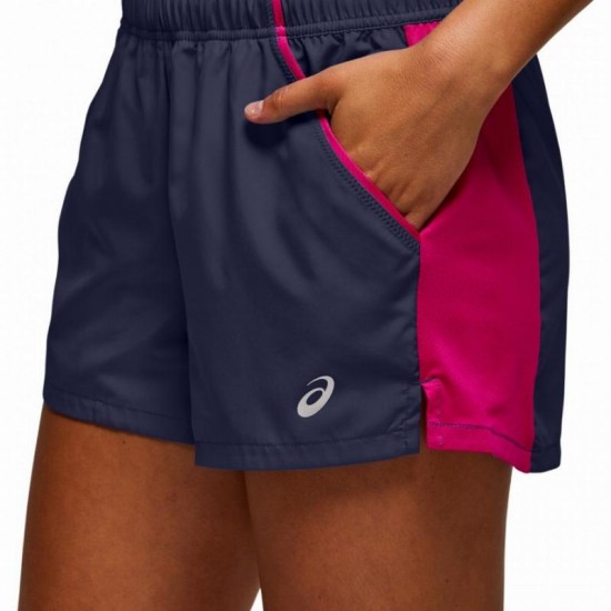 Short Asics Practice Azul Caban Rosa Mujer