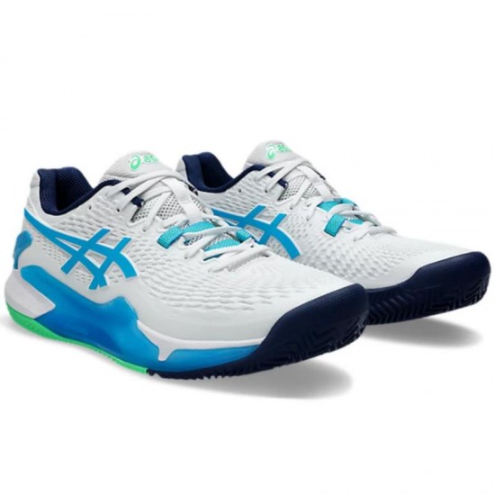 Asics Gel Resolution 9 Clay White Aqua Sneakers