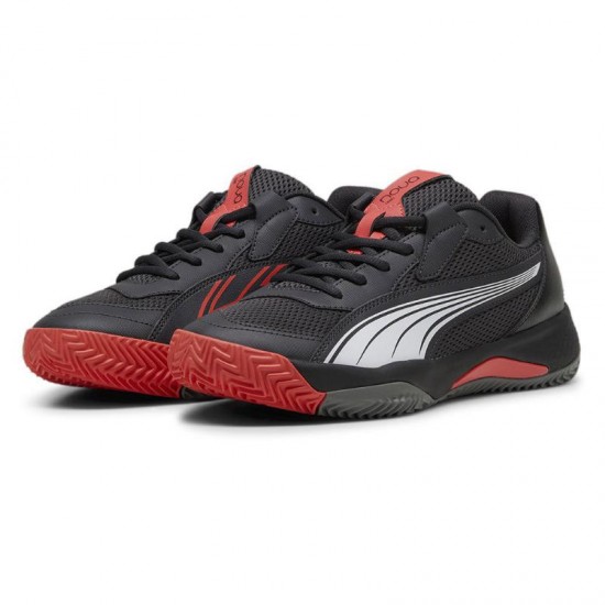 Puma Nova Court Gris Fonce Noir Rouge Baskets