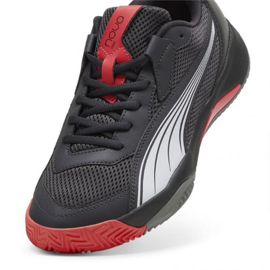 Puma Nova Court Gris Fonce Noir Rouge Baskets